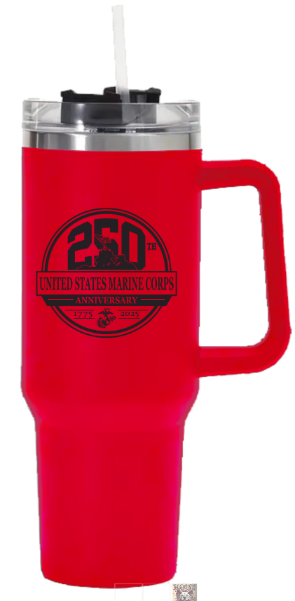 United States Marine Corps 250th Anniversary on 40oz Double Wall Tumbler with Handle