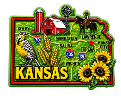 Die Cut Magnet - State of Kansas with Elements