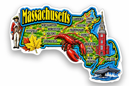 Die Cut Magnet - State of Massachusetts with Elements