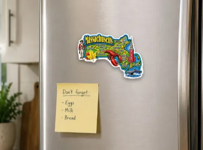 Die Cut Magnet - State of Massachusetts with Elements