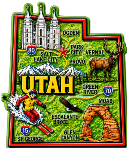 Die Cut Magnet - State of Utah with Elements