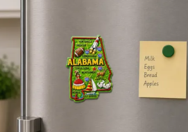 Die Cut Magnet - State of Alabama with Elements
