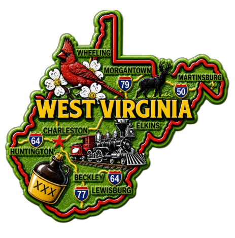 Die Cut Magnet - State of West Virginia with Elements
