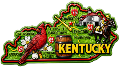 Die Cut Magnet - State of Kentucky with Elements