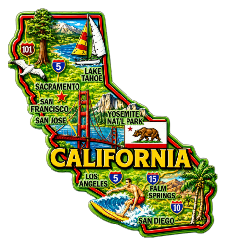 Die Cut Magnet - State of California with Elements