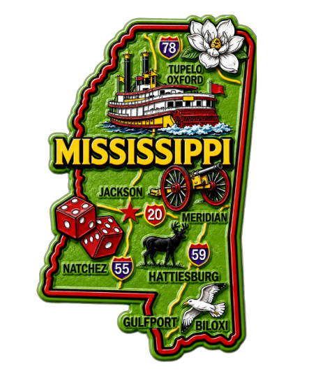 Die Cut Magnet - State of Mississippi with Elements