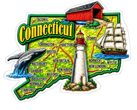 Die Cut Magnet - State of Connecticut with Elements