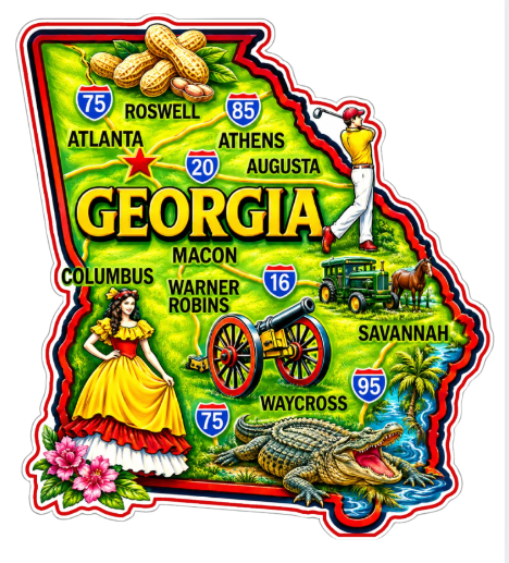 Die Cut Magnet - State of Georgia with Elements
