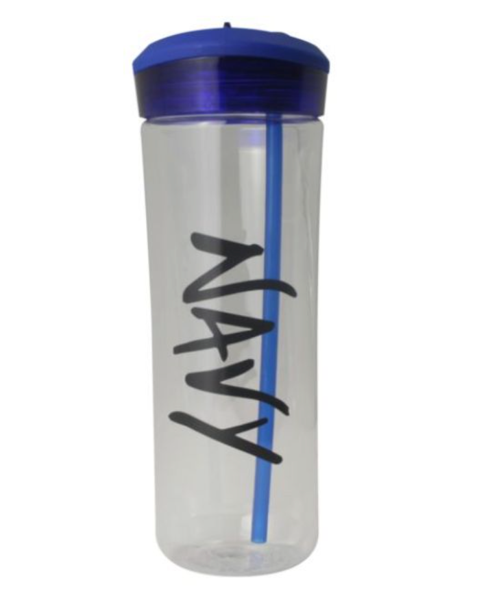 Navy on 25oz Single Wall Water Bottle with Straw