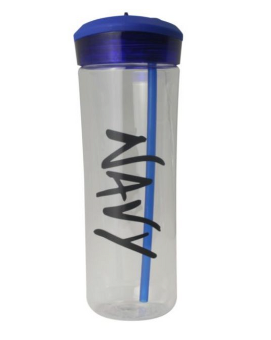 Navy on 25oz Single Wall Water Bottle with Straw
