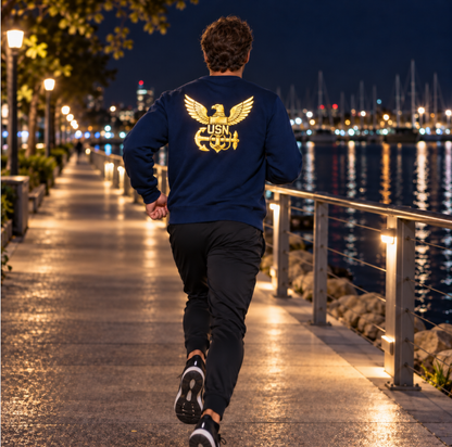 Navy Sweatshirt with Reflective Emblem