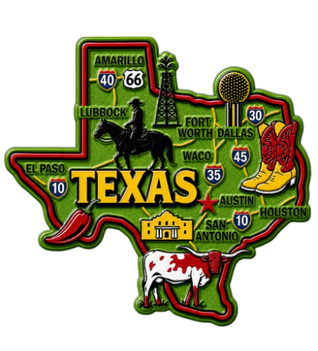 Die Cut Magnet - State of Texas with Elements