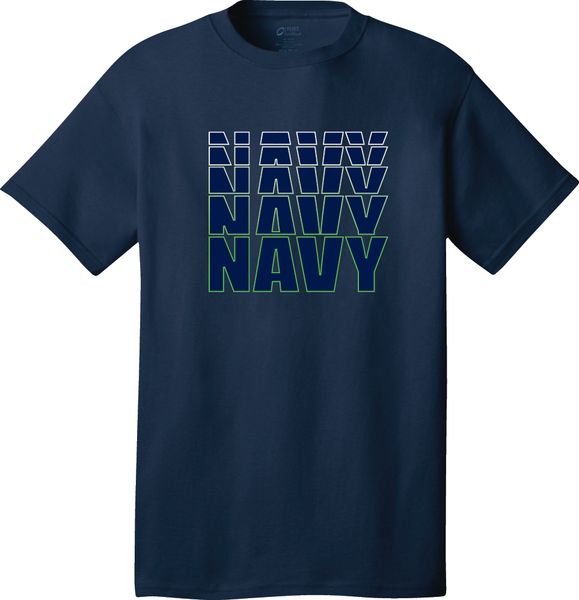 NAVY NAVY NAVY Repeat on Blue with different ink imprints T-Shirt