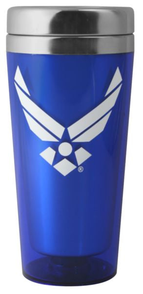 Air Force Symbol Logo in White Imprint on Blue Stainless Tumbler