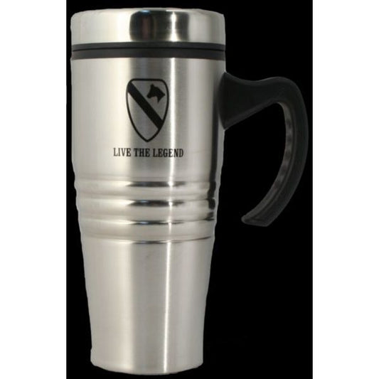 Live The Legend 1st Cav in Black Imprint on Stainless Tumbler with a Handle