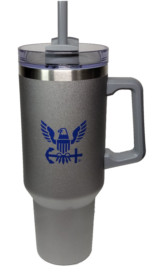 US Navy Icon Logo on 40oz Double Wall Tumbler with Handle