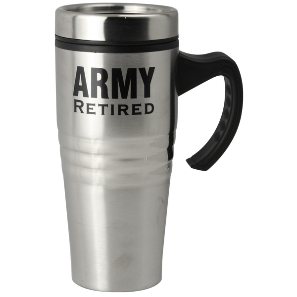 US Army Retired TEXT Black Imprint on Stainless Tumbler