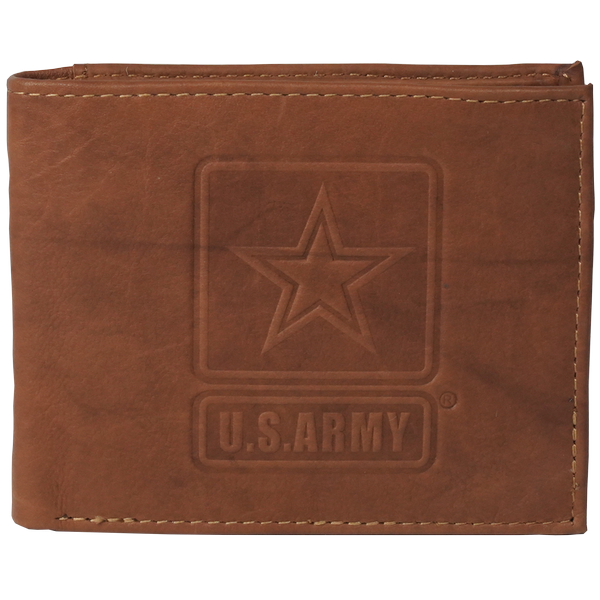 US Army Star Embossed on 100% Black or Brown Genuine Leather Bifold Wallet