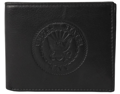 US Navy Crest Bifold Embossed Black or Brown Wallet