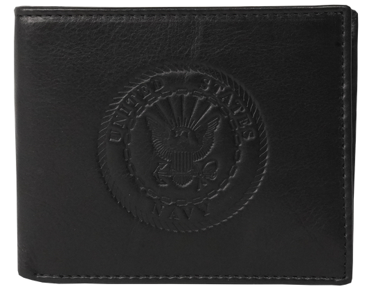 US Navy Crest Bifold Embossed Black or Brown Wallet
