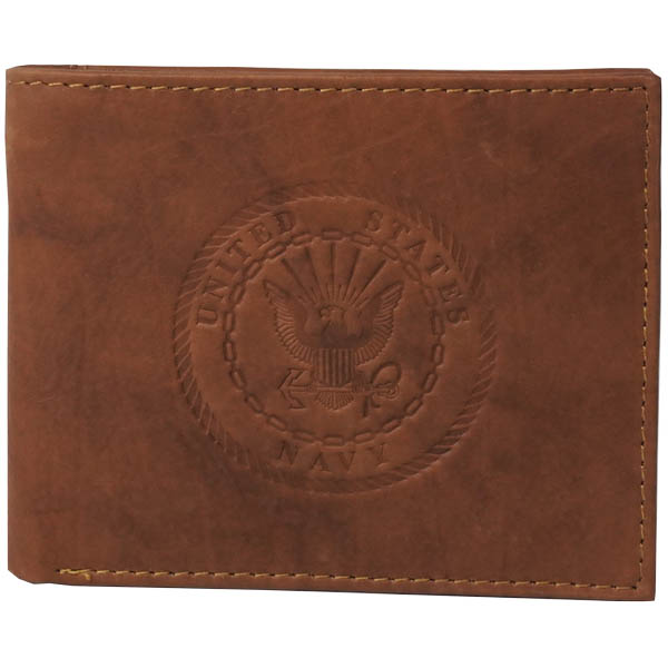 US Navy Crest Bifold Embossed Black or Brown Wallet