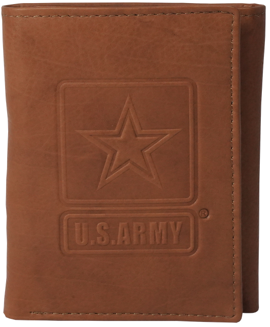 U.S. Army Star Embossed on 100% Brown Trifold Wallet