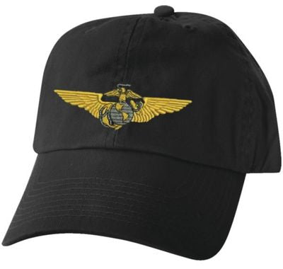 Marine Aviator Emblem Embroidered on Black Ball Cap