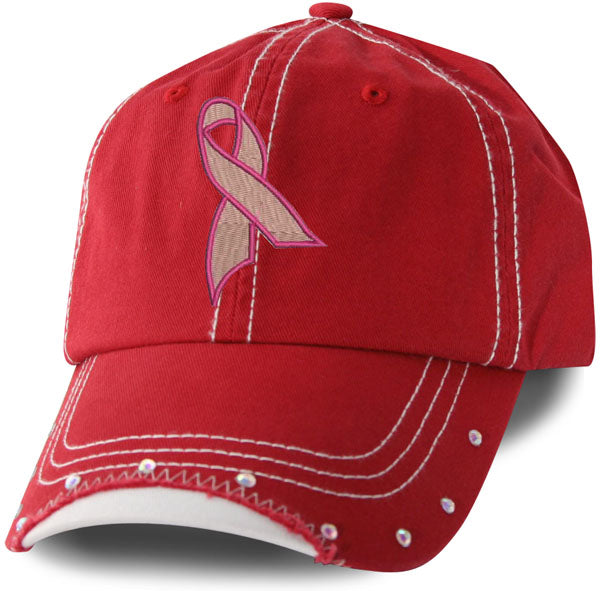 Breast Cancer Ribbon on Ball Cap