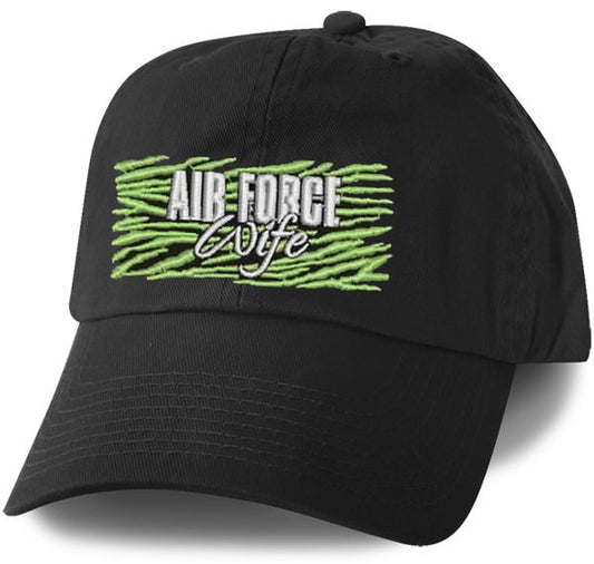Air Force Wife with LIME GREEN Thread on Black Un-Structured Ball Cap