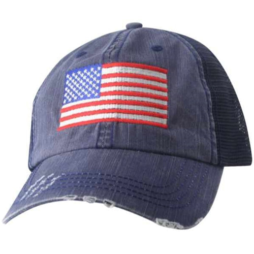 American Flag Cap, Distressed - Red White Blue