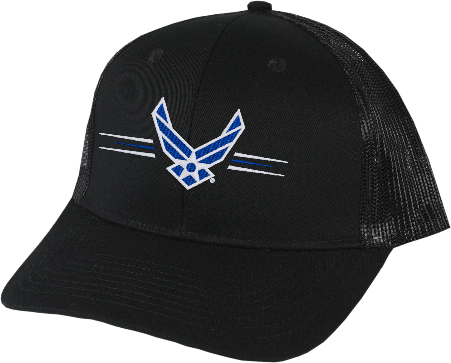 US Air Force Symbol on Black Snapback Trucker Cap