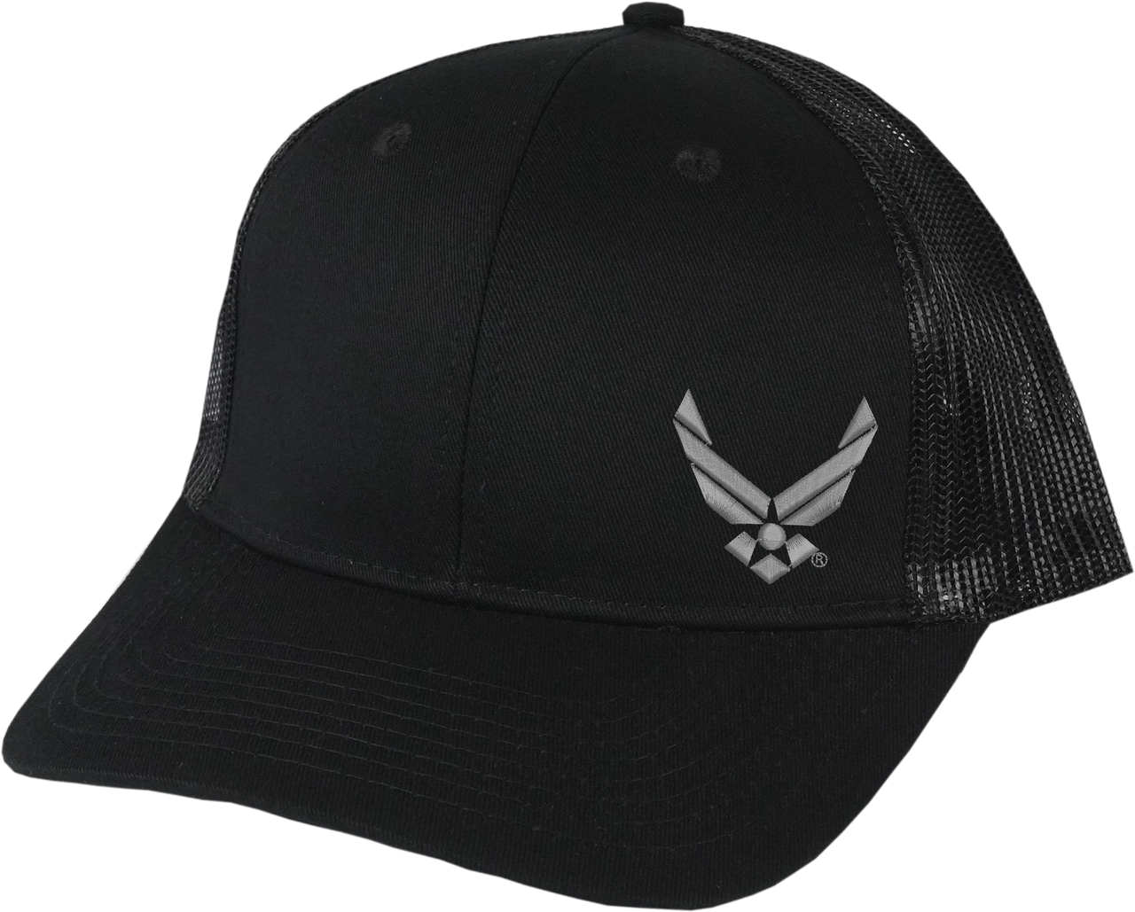 U.S. Air Force Symbol Left Panel on Black Snapback Trucker Cap