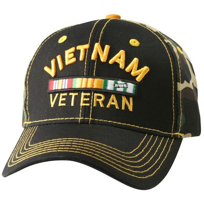 Vietnam Veteran Black Camo Ball Cap