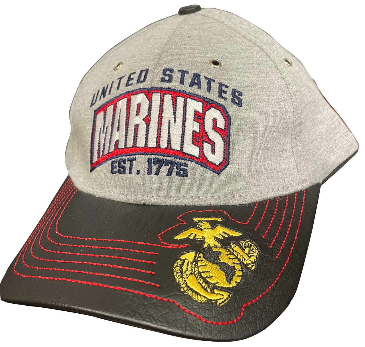 MARINES 3D Foam EGA Multi Position Embroidery on Grey/Black Leather style Cap