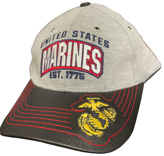 MARINES 3D Foam EGA Multi Position Embroidery on Grey/Black Leather style Cap
