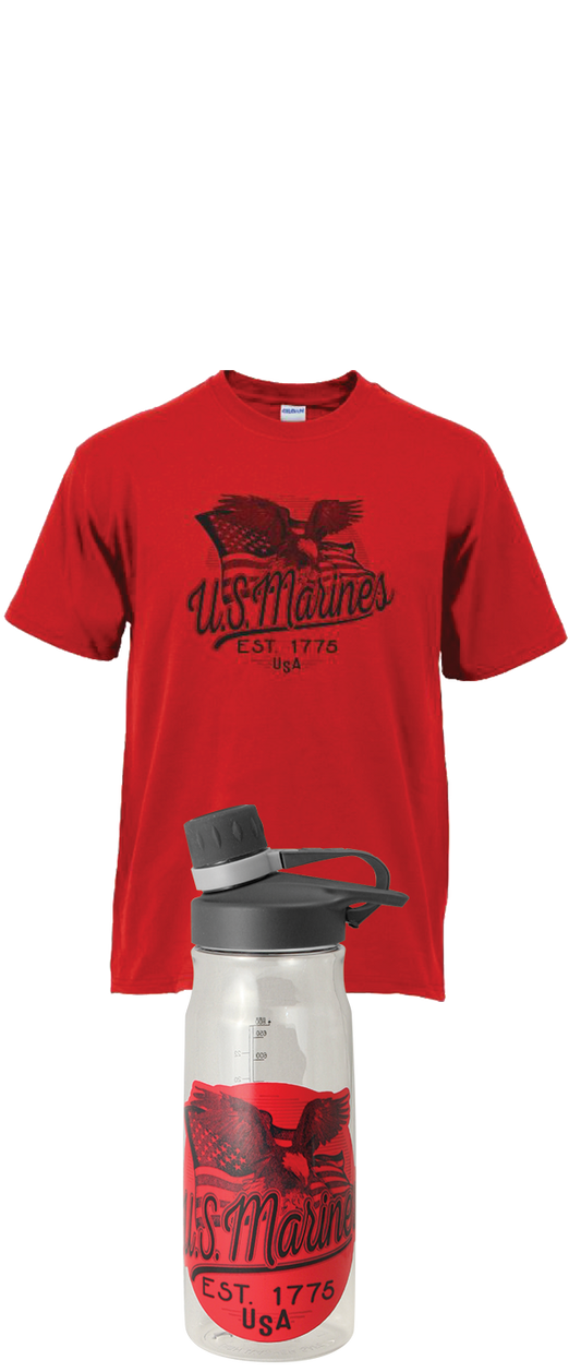 United States Marines Shirt/Water Bottle Gift Pack