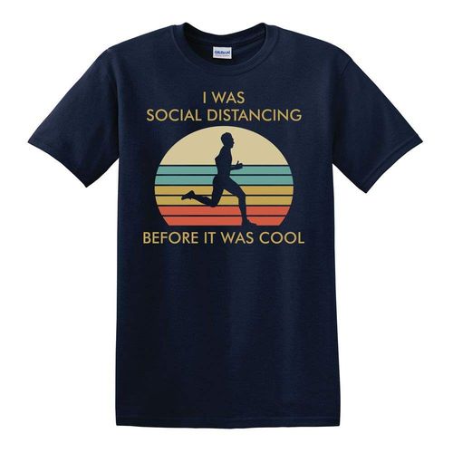 Social Distancing Before It Was Cool "Male Runner" Blue T-Shirt