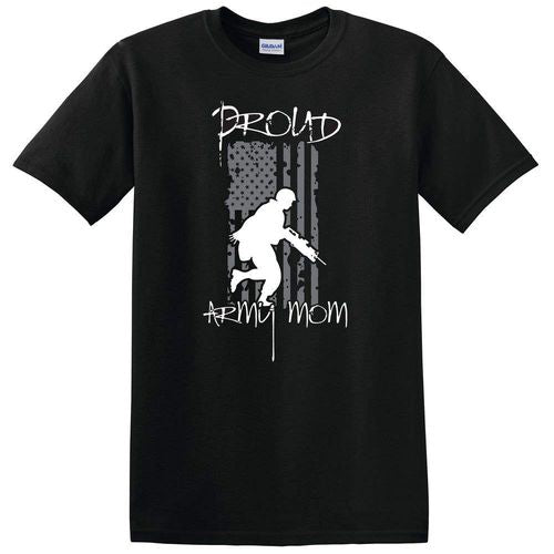 Proud Army Mom Distressed Flag Black T-Shirt