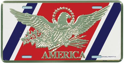 AMERICA with Eagle on Coast Guard Stripes Background, License Plate