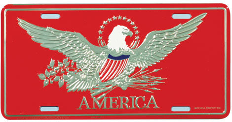 AMERICA on Red Background, License Plate