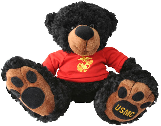 EGA Emblem on Stuffed Plush Black Bear with USMC embroidered on foot