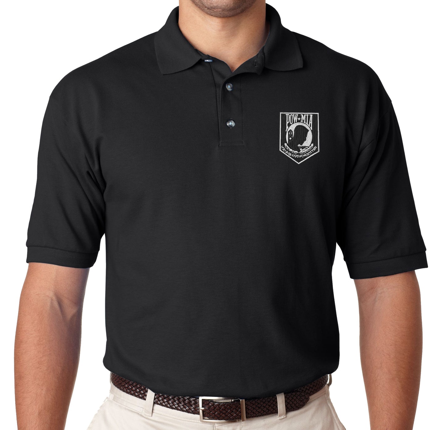 POW MIA Logo Black Polo Shirt