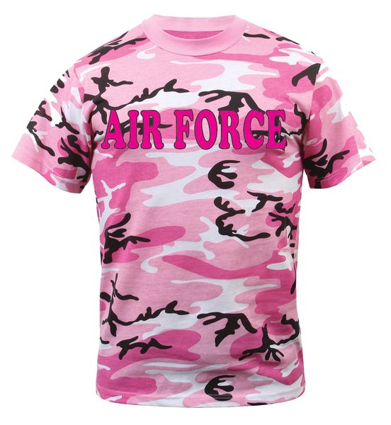 Air Force Block Letters Pink Imprint on Pink Camo T Shirt