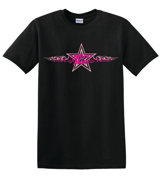 NAVY MOM over Star Flanked with Scroll Design on Black T Shirt