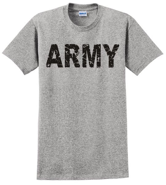 ARMY Distressed Lettering on Grey T Shirt