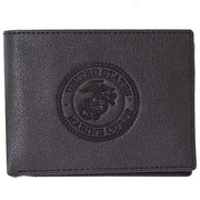 US Marine Corps Embossed 100% Black Leather Bi-fold Wallet