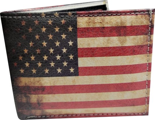 Vintage American Flag Bi-Fold Vegan Leather Wallet
