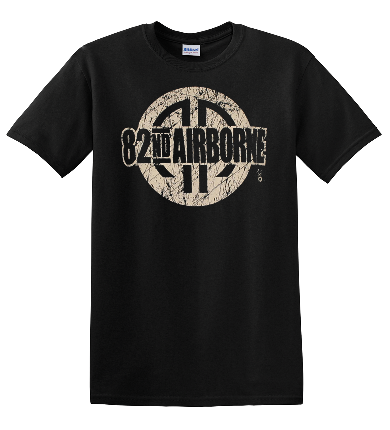 82nd Airborne Circle Design Distressed Cut Out on Black T Shirt