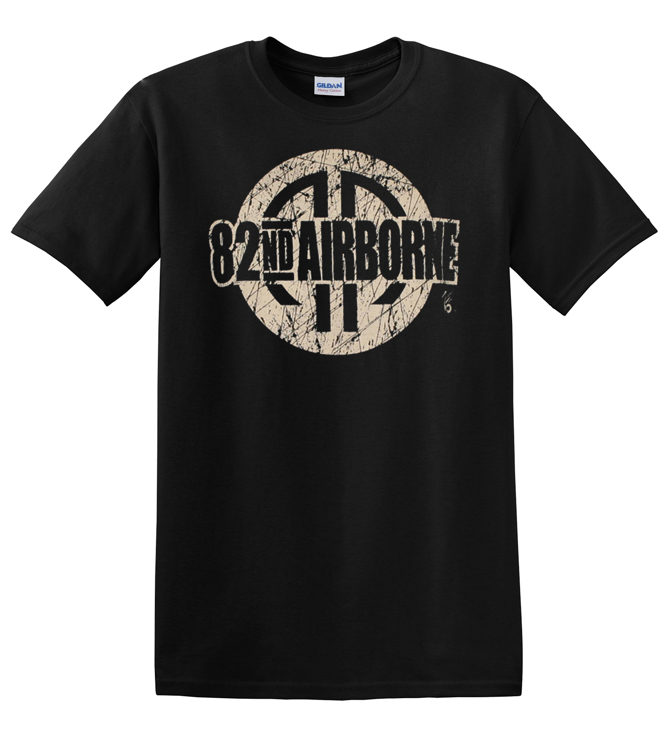 82nd Airborne Circle Design Distressed Cut Out on Black T Shirt