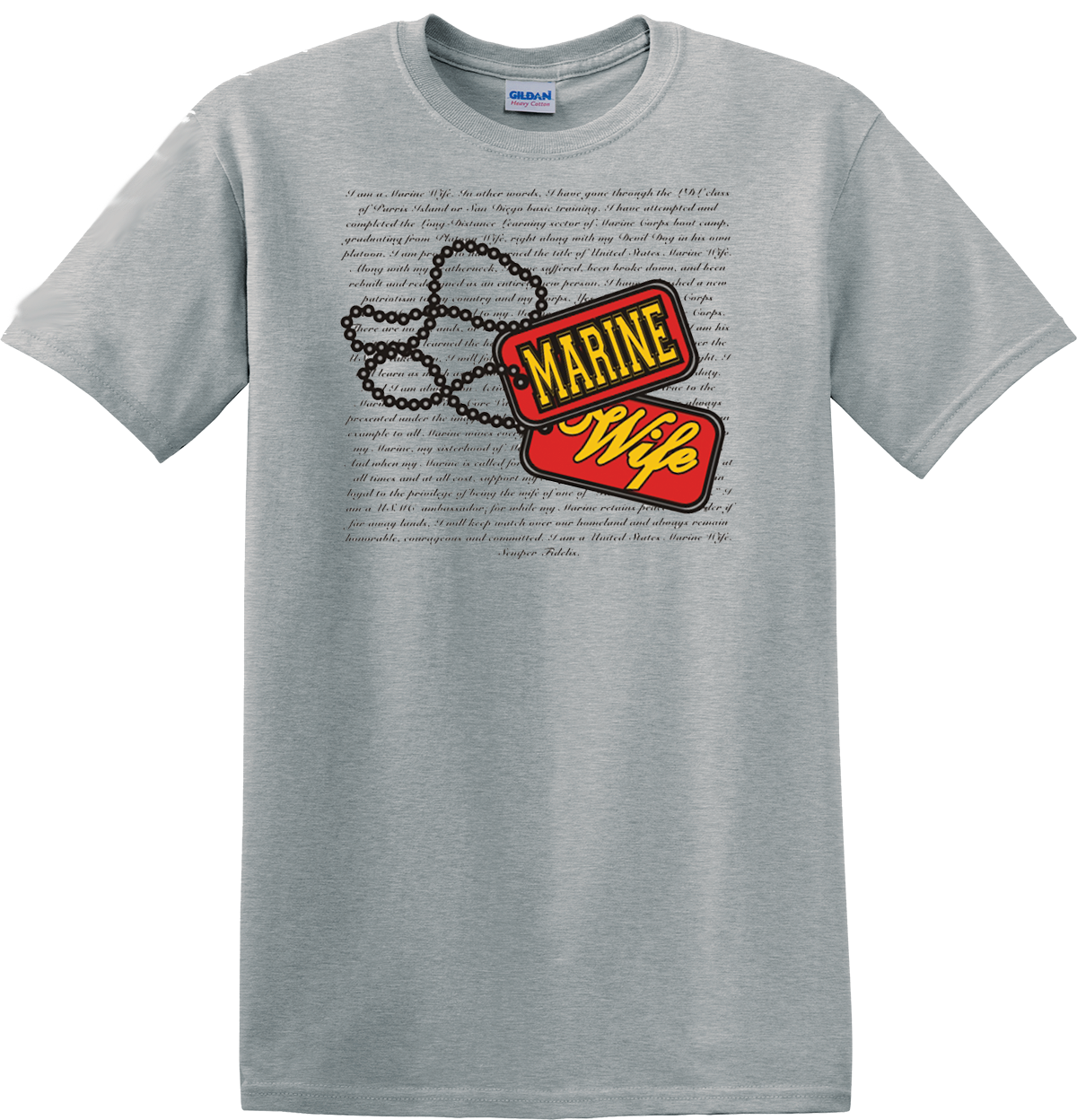 Marine Wife with Dog Tags and Creed Design on Grey T Shirt